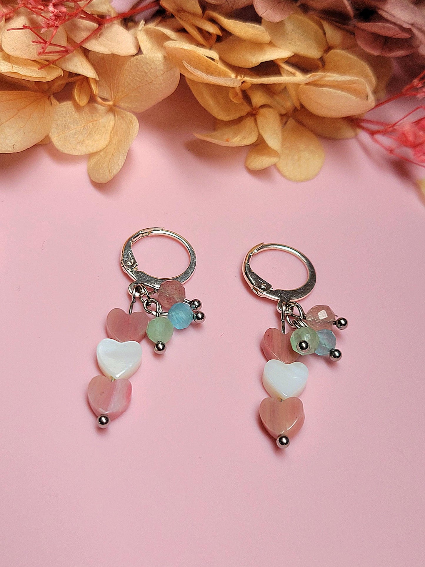 PINK HEART earrings (rhodochrosite)