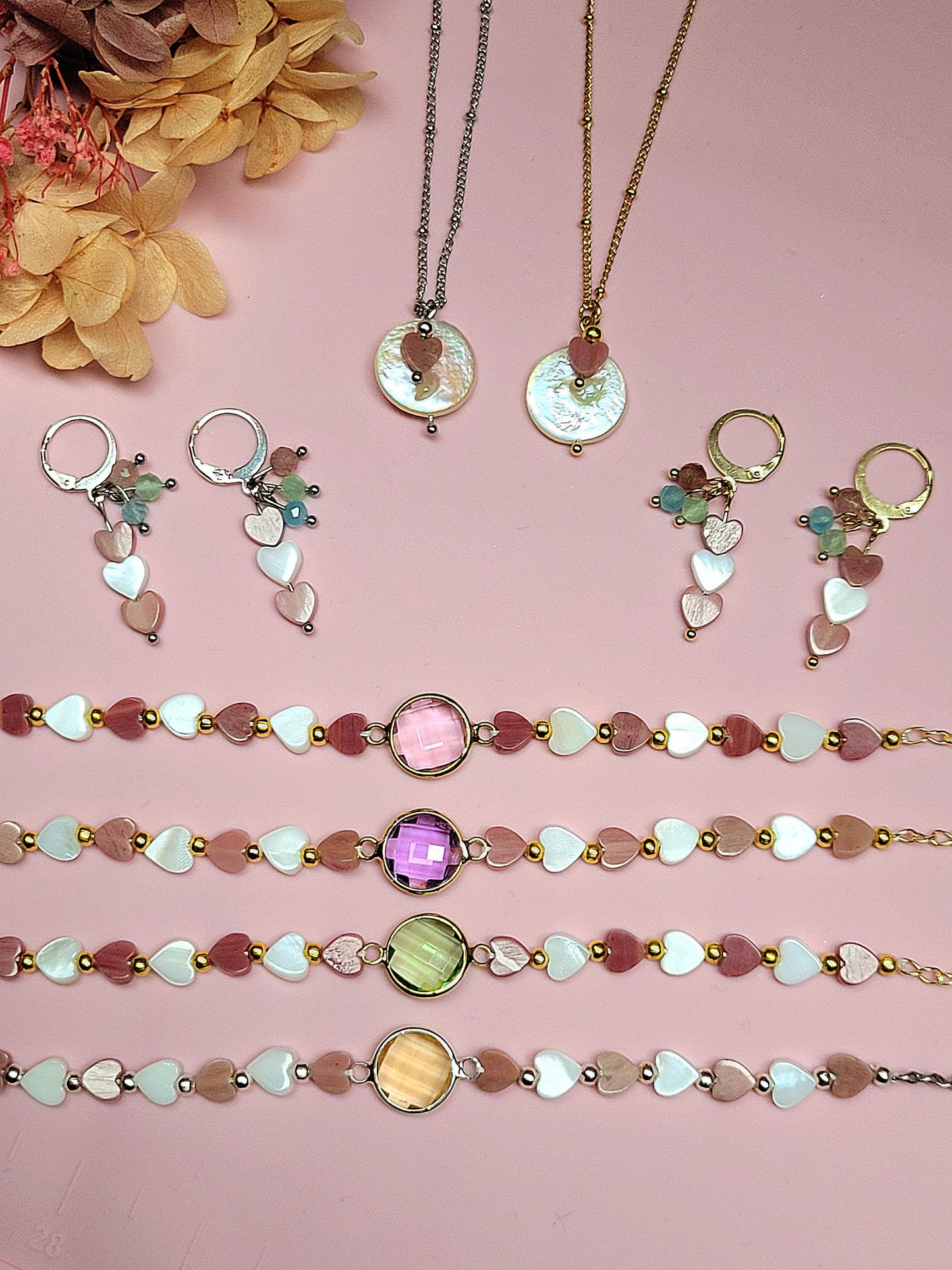 PINK HEART earrings (rhodochrosite)