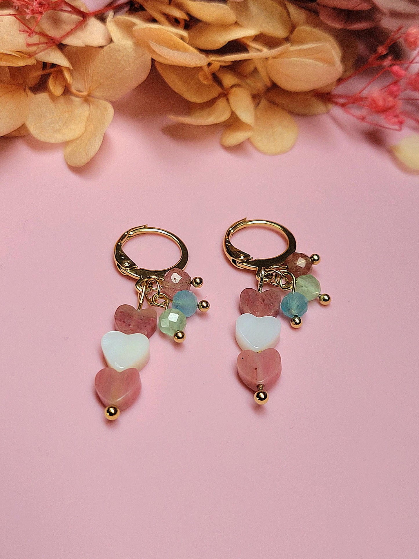 PINK HEART earrings (rhodochrosite)