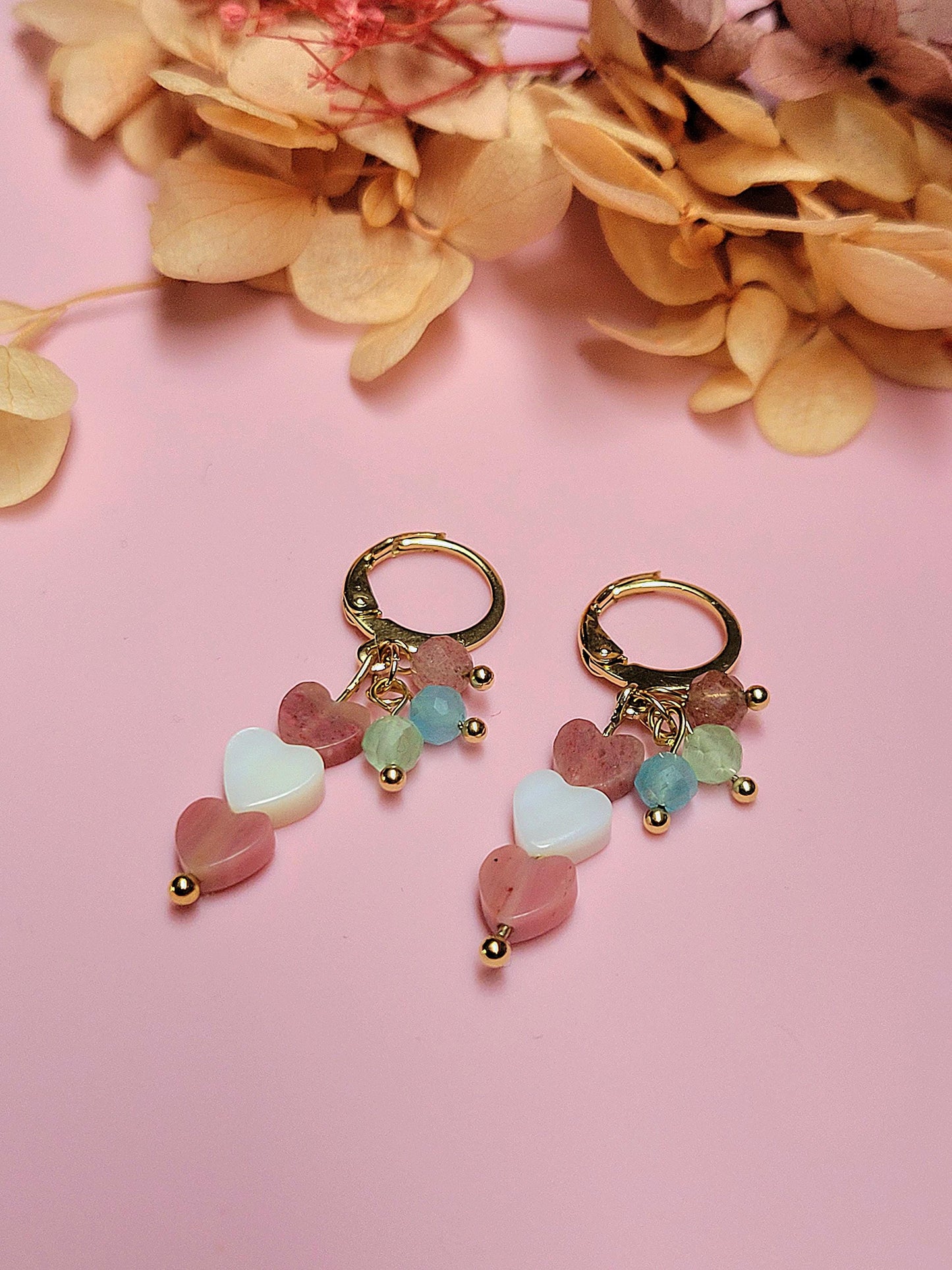 PINK HEART earrings (rhodochrosite)