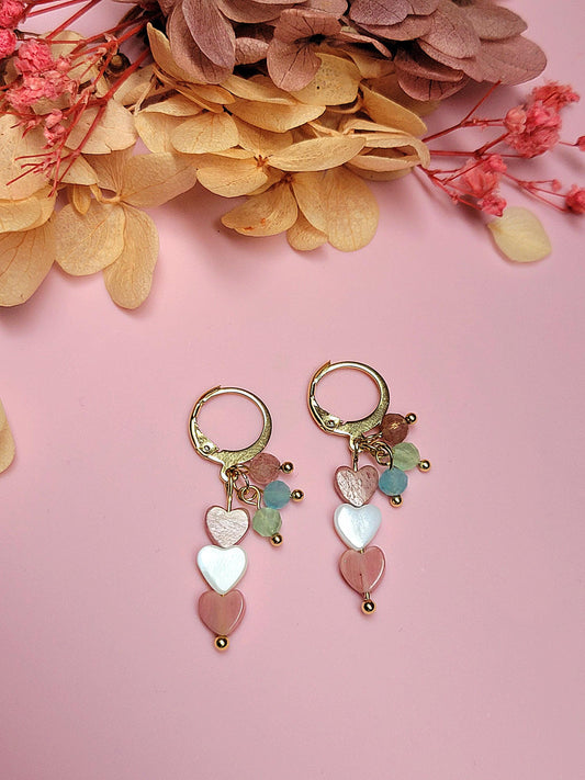 Boucles d'oreilles COEUR ROSE (rhodochrosite)